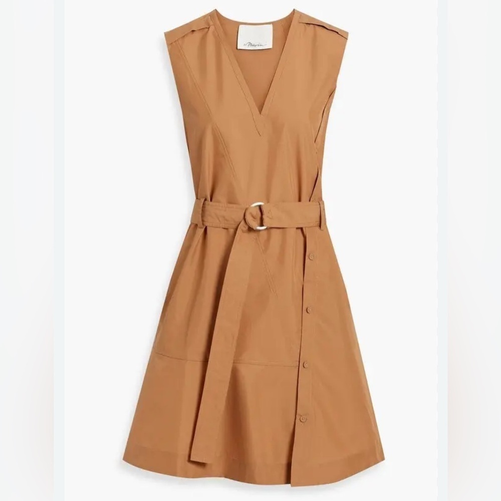 NEW 3.1 PHILLIP LIM  Belted Cottonblend Poplin Mini Dress - Camel